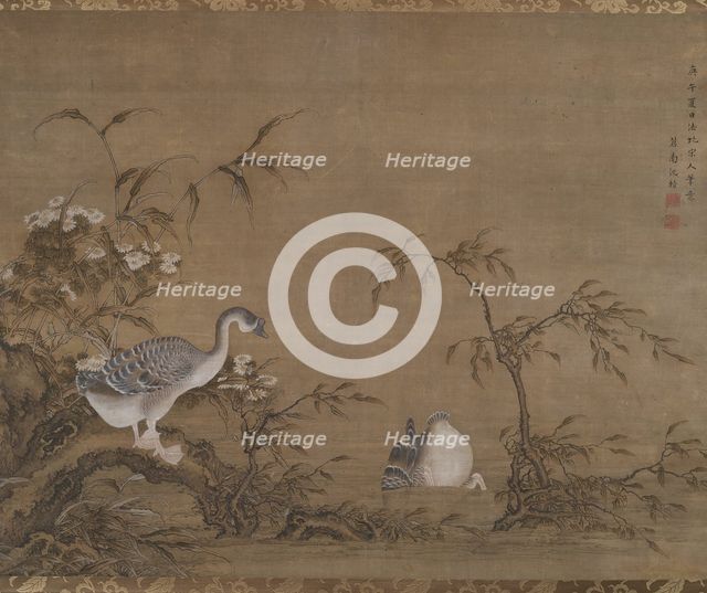 Geese on a Riverbank, Qing dynasty (1644-1911), 1750. Creator: Shen Kai.