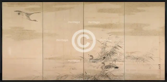 Geese, Reeds, and Water, 1800s. Creator: Yamamoto Baiitsu (Japanese, 1783-1856).