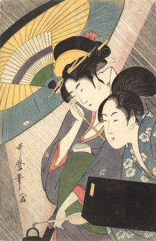 Geisha and Attendant on a Rainy Night, ca. 1797. Creator: Kitagawa Utamaro
