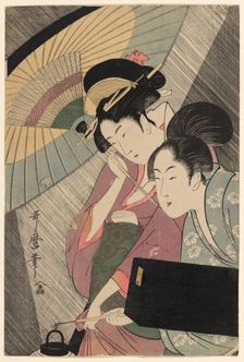 Geisha and Attendant on a Rainy Night, Japan, c. 1797. Creator: Kitagawa Utamaro
