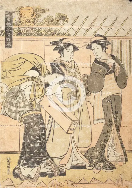 Geisha and Attendants by a Wharf in the Fukagawa district, c1780. Creator: Kitao Masanobu.