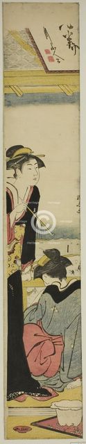 Geisha and Maid on a Balcony Overlooking the Bay, c. 1783. Creator: Torii Kiyonaga.