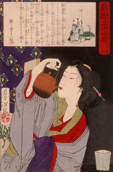 Geisha Drinking from Sake Kettle at 2:00 a.m., 1880. Creator: Tsukioka Yoshitoshi