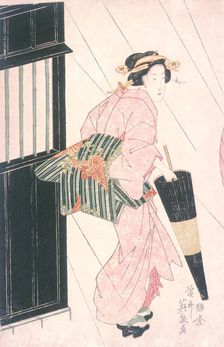 Geisha in Rain, 19th century. Creator: Ikeda Eisen
