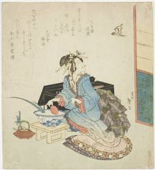Geisha looking up at a cuckoo, from the series "Five Annual Festivals for the Katsushika..., 1822. Creator: Katsushika Taito