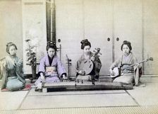 Geisha playing traditional musical instruments, Japan, 1880
