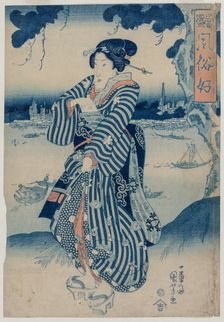 Geisha Standing on the Bank of the Sumida River..., early 1830s. Creator: Utagawa Kuniyoshi (Japanese, 1797-1861)