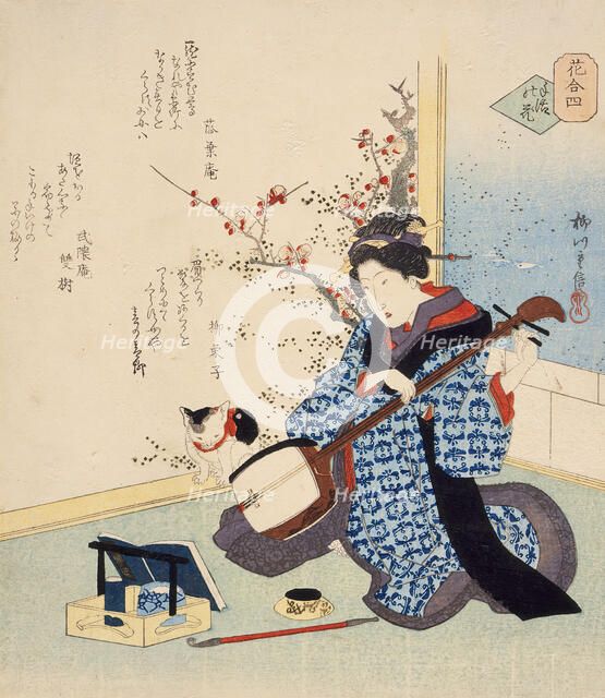 Geisha Tuning a Samisen, c1835. Creator: Yanagawa Shigenobu II.