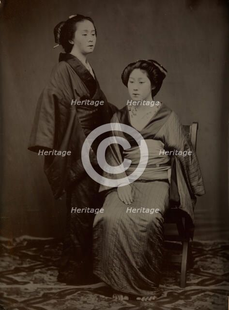 [Geisha with Attendant], 1860s. Creator: Yokoyama Matsusaburo.