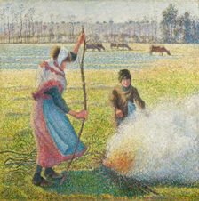 Gelée blanche, jeune paysanne faisant du feu (Hoar-Frost, Peasant Girl Making a Fire), 1888. Creator: Camille Pissarro