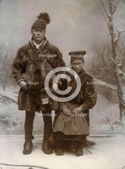 "Gellivar patches in spring costume. Jan Eriksson Pitsa with fiancee", 1910. Creator: Borg Mesch.