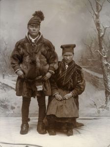 "Gellivar patches in spring costume. Jan Eriksson Pitsa with fiancee", 1910. Creator: Borg Mesch