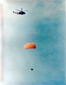 Gemini 12 descends for splashdown, 1966. Creator: NASA