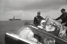 Gemini 9 crew waves to the Wasp, 1966. Creator: NASA