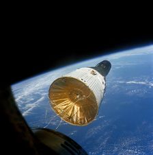 Gemini VI in orbit 160 miles (257 km) above Earth, December 15, 1965. Creators: James A Lovell Jr, Frank Borman