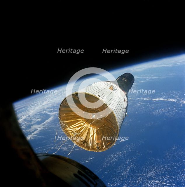 Gemini VI in orbit 160 miles (257 km) above Earth, December 15, 1965. Creators: James A Lovell Jr, Frank Borman.