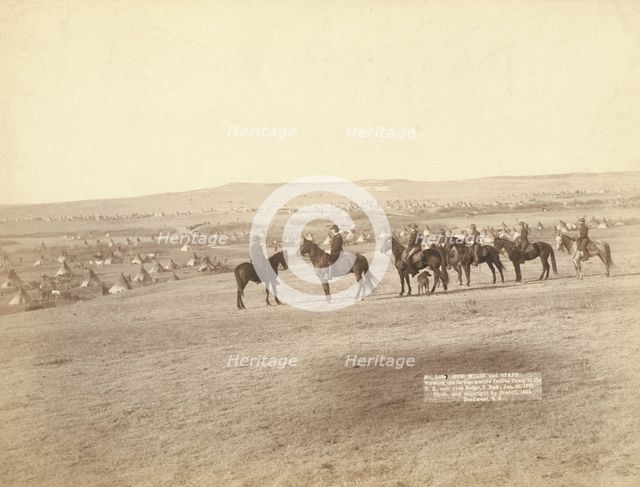 Gen Miles and staff viewing the largest hostile Indian Camp in the US, near Pine..., c1891. Creator: John C. H. Grabill.