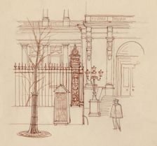 Gendarme outside classical building, Paris, 1951. Creator: Shirley Markham