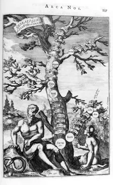 Genealogy tree of Adam, 1675. Artist: Athanasius Kircher