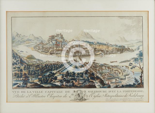 General view over the Salzach to Salzburg with the Hohensalzburg Fortress, c.1790. Creator: Amon, Anton (1761-1798).
