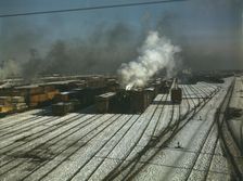 General view of one of the Chicago and North Western railroad classification yards, Chicago, 1942. Creator: Jack Delano