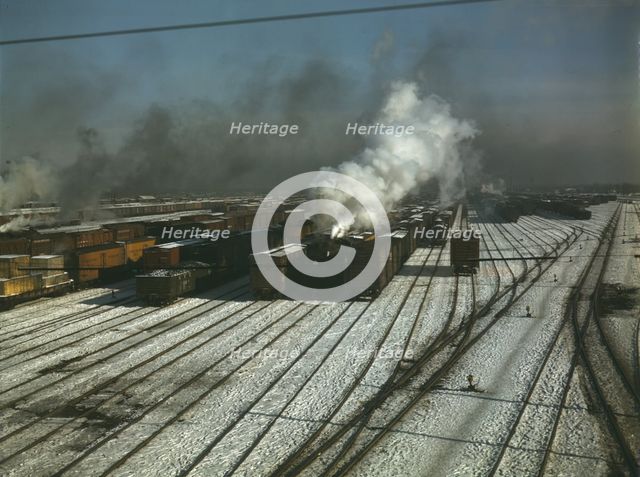 General view of one of the Chicago and North Western railroad classification yards, Chicago, 1942. Creator: Jack Delano.