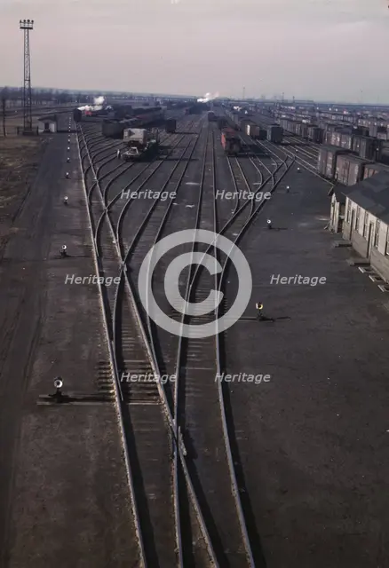 General view of one of the Chicago and North Western railroad classification yards, Chicago, 1942. Creator: Jack Delano.