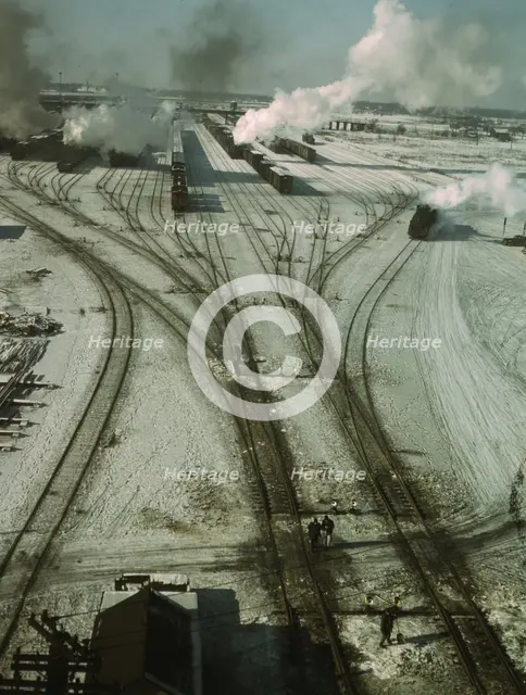 General view of one of the classification yards of the C & NW RR, Chicago, Ill., 1942. Creator: Jack Delano.