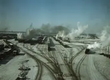 General view of one of the classification yards of the C & NW RR, Chicago, Ill., 1942. Creator: Jack Delano