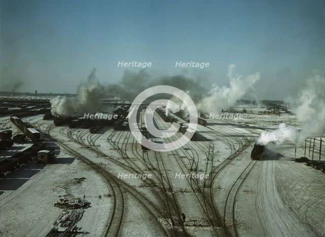 General view of one of the classification yards of the C & NW RR, Chicago, Ill., 1942. Creator: Jack Delano.