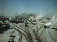 General view of one of the classification yards of the C & NW RR, Chicago, Ill., 1942. Creator: Jack Delano