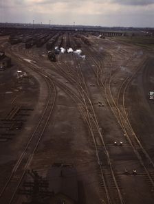 General view of one of the departure yards at C & NW RR's Proviso yard, Chicago, Ill., 1943. Creator: Jack Delano