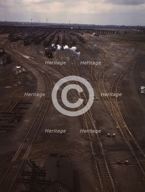 General view of one of the departure yards at C & NW RR's Proviso yard, Chicago, Ill., 1943. Creator: Jack Delano.