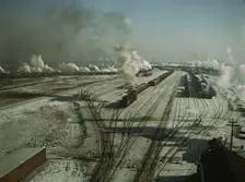 General view of one of the yards of the Chicago and North Western railroad, Chicago, Ill., 1942. Creator: Jack Delano