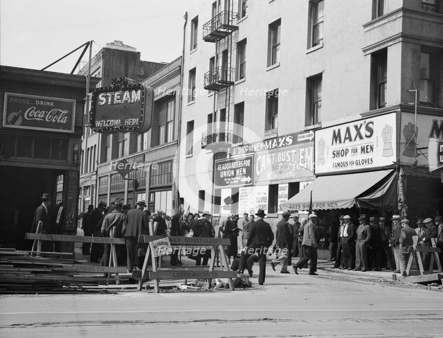 General view of army and crowds, Salvation Army, San Francisco, California, 1939. Creator: Dorothea Lange.