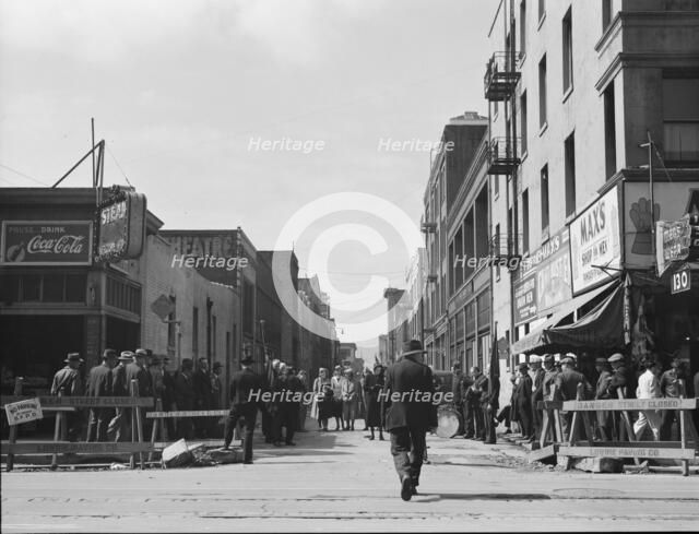 General view of army and crowds, Salvation Army, San Francisco, California, 1939. Creator: Dorothea Lange.