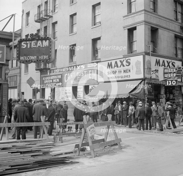 General view of army and crowds, Salvation Army, San Francisco, California, 1939. Creator: Dorothea Lange.