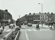 General view of Hoe Street, Walthamstow, at the junction with Church Hill and High St, London, 1970. Creator: Unknown