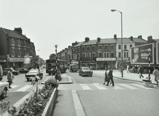General view of Hoe Street, Walthamstow, at the junction with Church Hill and High St, London, 1970. Creator: Unknown