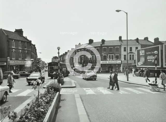 General view of Hoe Street, Walthamstow, at the junction with Church Hill and High St, London, 1970. Creator: Unknown.