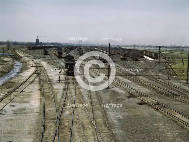 General view of part of the Bensenville freight yard of the Chicago, Milwaukee..., Illinois, 1943. Creator: Jack Delano.