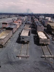 General view of part of the rip tracks at C & NW RR's Proviso yard, Chicago, Ill., 1943. Creator: Jack Delano