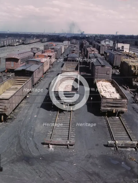 General view of part of the rip tracks at C & NW RR's Proviso yard, Chicago, Ill., 1943. Creator: Jack Delano.