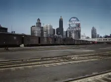 General view of part of the South Water Street freight...Illinois Central Railroad, Chicago, 1943. Creator: Jack Delano