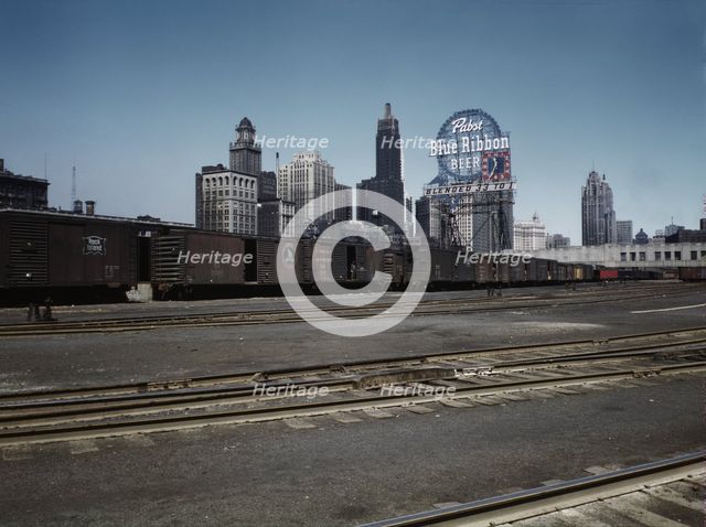 General view of part of the South Water Street freight...Illinois Central Railroad, Chicago, 1943. Creator: Jack Delano.