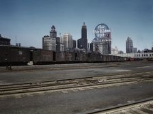 General view of part of the South Water Street freight...Illinois Central Railroad, Chicago, 1943. Creator: Jack Delano