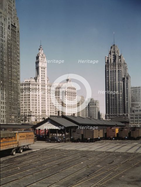 General view of part of the South Water Street Illinois Central Railroad..., Chicago, Ill., 1943. Creator: Jack Delano.