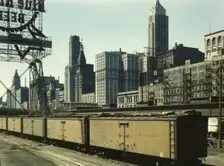 General view of part of the South Water street Illinois Central Railroad freight..., Chicago, 1943. Creator: Jack Delano