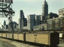 General view of part of the South Water street Illinois Central Railroad freight..., Chicago, 1943. Creator: Jack Delano