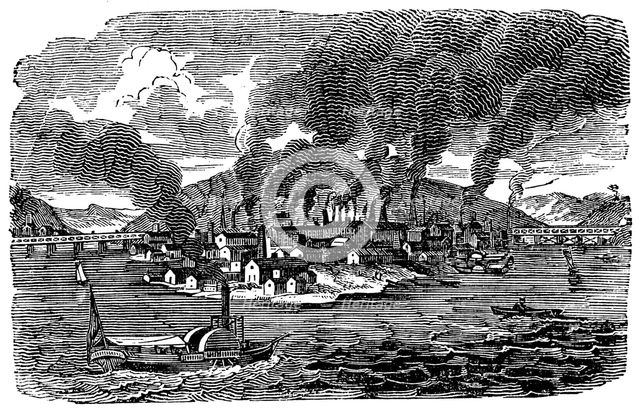 General view of Pittsburgh, Pennsylvania, USA, 1833. Artist: Unknown